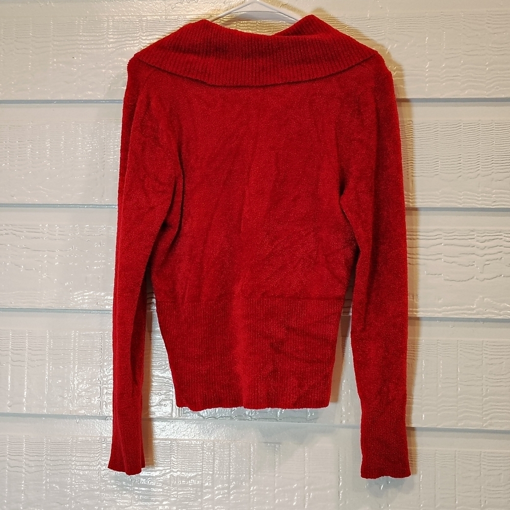 Worthington Sweater Women's Size L Solid Red Cowl Neck Fleece Long Sleeve COZY - Picture 4 of 8